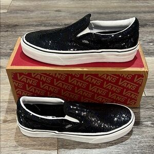 Vans Sparkling Black Sequin Slip-Ons